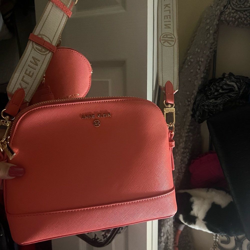 Anne Klein Pink Crossbody Bag with Gold Hardware